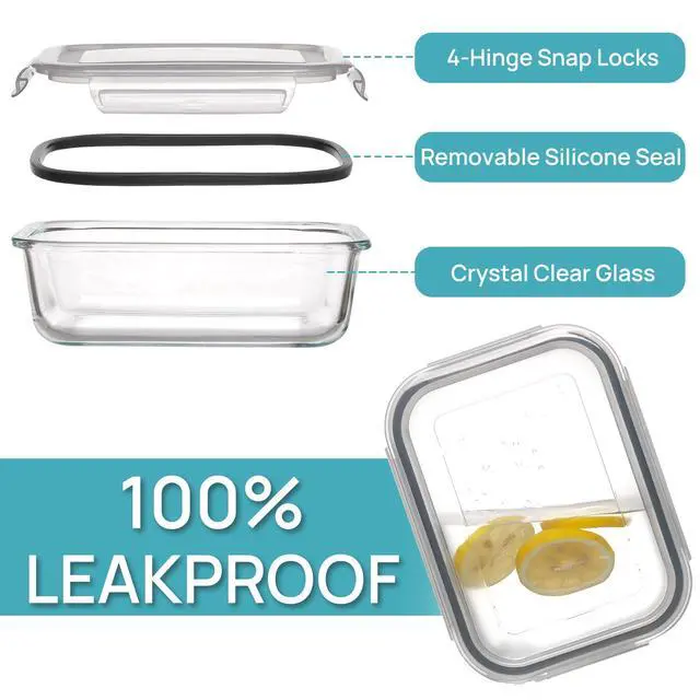 Alt view image 6 of 7 - 5Pack 22oz Glass Storage Containers with Lids, Glass Meal Prep Food Container Sets with Snap Airtight Lids for Microwave, Oven, Freezer and Dishwasher, Grey