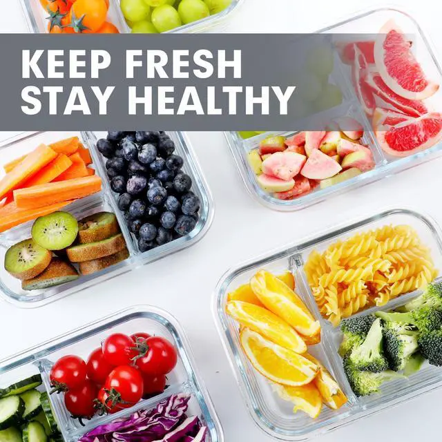 Alt view image 7 of 7 - 5 Pack Glass Meal Prep Containers 3 Compartment Set, 36OZ Airtight Glass Lunch Containers, Glass Food Storage Containers with Lids, for Microwave, Oven, Freezer & Dishwasher Friendly,Grey