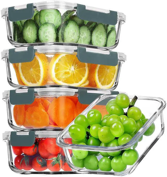 Main image of 5 Pack 36 OZ Glass Meal Prep Containers, Airtight Glass Lunch Containers Set, Glass Food Storage Containers with Lids,Exclusive of BPA, for Microwave, Oven, Freezer & Dishwasher Friendly,Grey