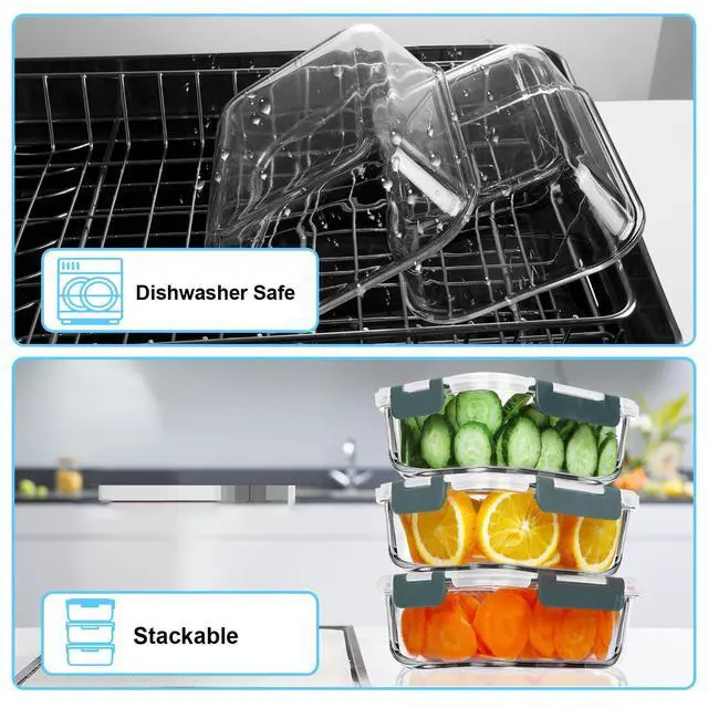 Alt view image 4 of 7 - 5 Pack 36 OZ Glass Meal Prep Containers, Airtight Glass Lunch Containers Set, Glass Food Storage Containers with Lids,Exclusive of BPA, for Microwave, Oven, Freezer & Dishwasher Friendly,Grey