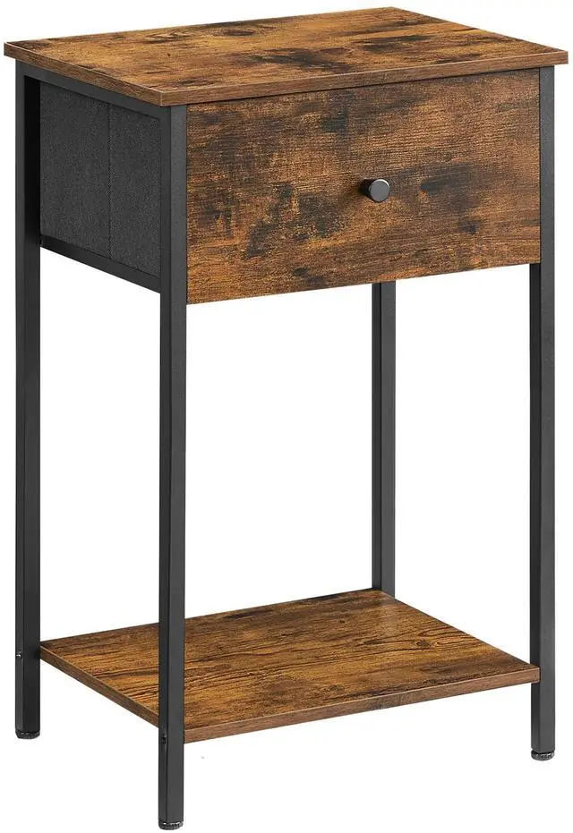 Main image of Nightstand, Side Table with Fabric Drawer, 24-Inch Tall End Table with Storage Shelf, Bedroom, Rustic Brown and Black ULGS021B01