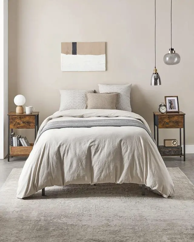 Alt view image 6 of 7 - Nightstand, Side Table with Fabric Drawer, 24-Inch Tall End Table with Storage Shelf, Bedroom, Rustic Brown and Black ULGS021B01