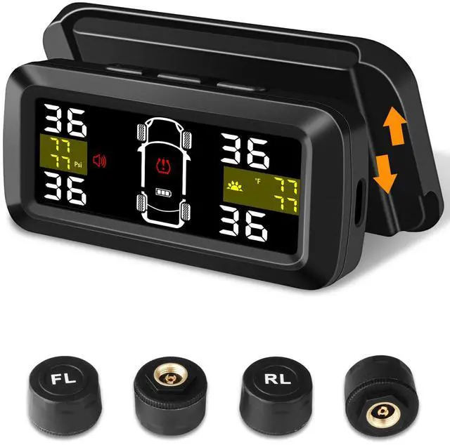 Main image of Tire Pressure Monitoring System Upgrade Detached Bracket Wireless Solar TPMS Tire Pressure Monitor Installed on Windowshield with 4 External Sensors Real-Time Display 5-87PSI for Car RV SUV MPV