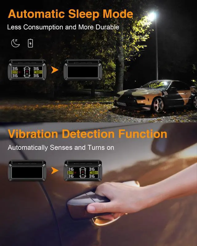 Alt view image 6 of 7 - Tire Pressure Monitoring System Upgrade Detached Bracket Wireless Solar TPMS Tire Pressure Monitor Installed on Windowshield with 4 External Sensors Real-Time Display 5-87PSI for Car RV SUV MPV