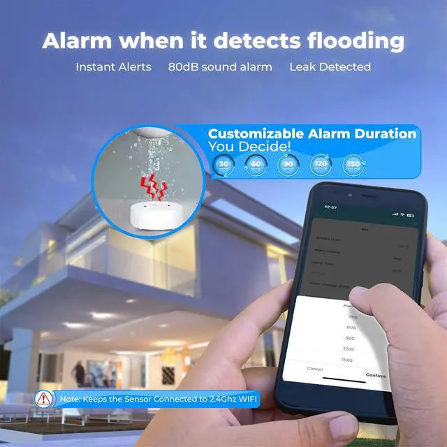 Alt view image 3 of 7 - WiFi Water Leak Detector No Hub Required, Easy Installation Smart Sensor for Home, Basement, Kitchen, Bathroom Moisture Sensor, Wireless, IP55 80dB Alarm Flood Sensors