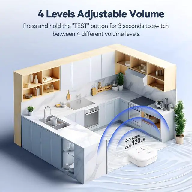 Alt view image 3 of 7 - Water Leak Detectors for Home, 120dB Water Sensor Alarm Leak Detector, IP66 Waterproof, Water Leak Detectors for Bathroom, Sink, Laundry, Window, Basements, Kitchens(3 Pack, Battery Included)