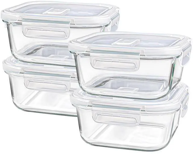 Main image of Square Glass Containers with Lids 24oz - Borosilicate Glass Food Storage Set 3 Cup, Freezer Safe Meal Prep Containers, Sandwich Lunch Box, Yogurt Cereal Bowls with Vented Lids BPA Free 4 Pack