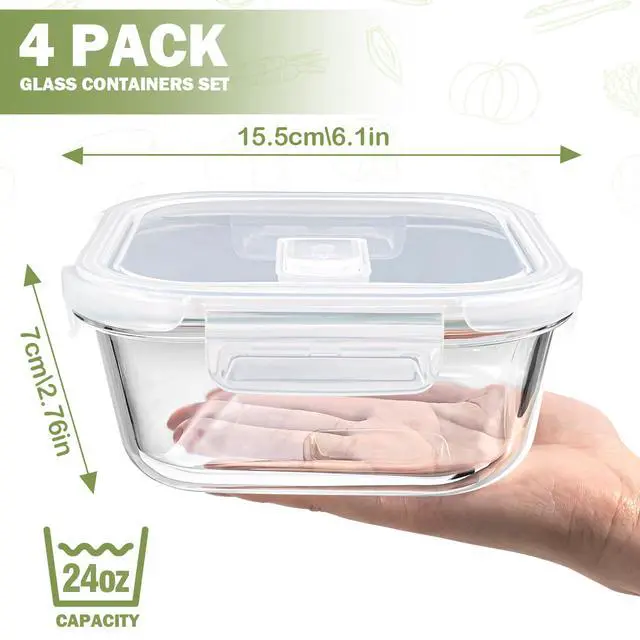 Alt view image 2 of 7 - Square Glass Containers with Lids 24oz - Borosilicate Glass Food Storage Set 3 Cup, Freezer Safe Meal Prep Containers, Sandwich Lunch Box, Yogurt Cereal Bowls with Vented Lids BPA Free 4 Pack