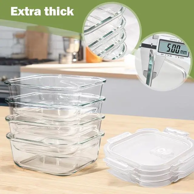 Alt view image 6 of 7 - Square Glass Containers with Lids 24oz - Borosilicate Glass Food Storage Set 3 Cup, Freezer Safe Meal Prep Containers, Sandwich Lunch Box, Yogurt Cereal Bowls with Vented Lids BPA Free 4 Pack
