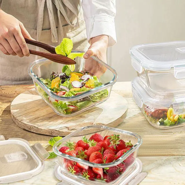 Alt view image 7 of 7 - Square Glass Containers with Lids 24oz - Borosilicate Glass Food Storage Set 3 Cup, Freezer Safe Meal Prep Containers, Sandwich Lunch Box, Yogurt Cereal Bowls with Vented Lids BPA Free 4 Pack