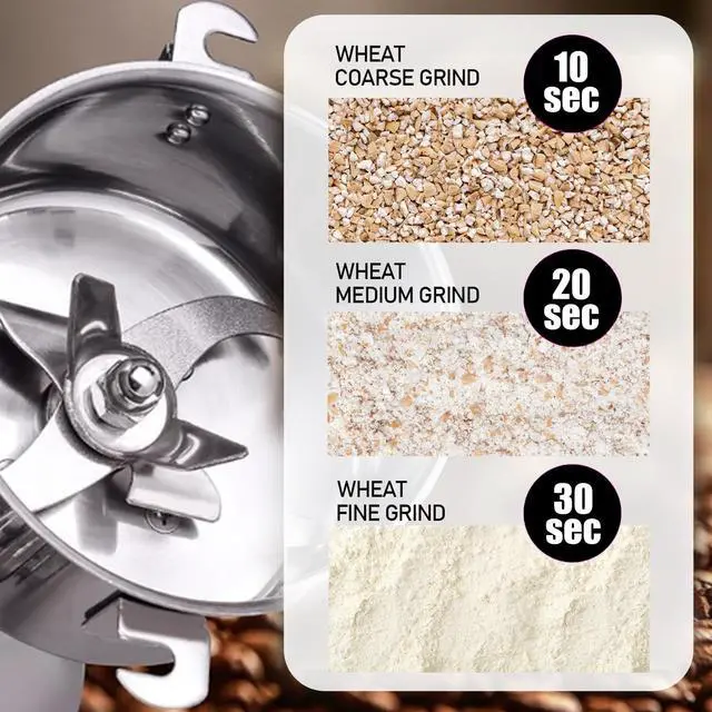 Alt view image 3 of 6 - Stainless Steel Grain Mill - Electric 850W High-speed Grinder for Corn, Wheat, Pepper, Coffee Bean