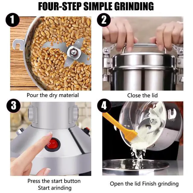 Alt view image 4 of 6 - Stainless Steel Grain Mill - Electric 850W High-speed Grinder for Corn, Wheat, Pepper, Coffee Bean