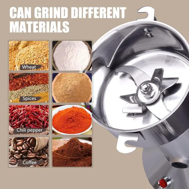 Alt view image 5 of 6 - Stainless Steel Grain Mill - Electric 850W High-speed Grinder for Corn, Wheat, Pepper, Coffee Bean