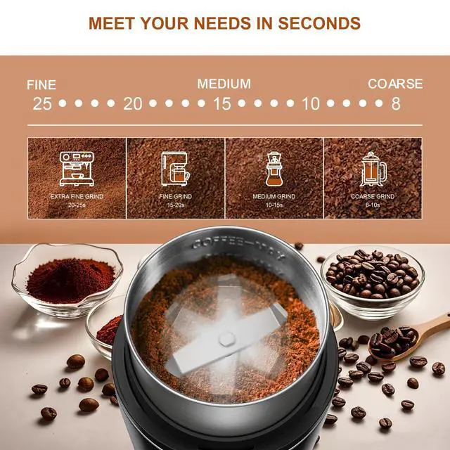 Alt view image 4 of 7 - Spice Grinder Electric, Electric Coffee Bean Grinder for Kitchen, Stainless Steel Removable Chamber, Up to 12 Cups, Easy for Coffee Beans,Spices,Herb,flaxseed and Nuts, Silver