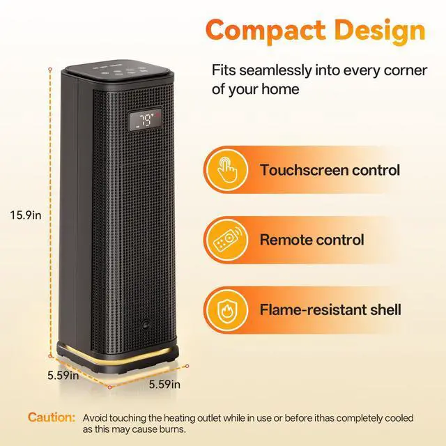 Alt view image 3 of 7 - Space Heater for Indoor Use, 15.9" Portable 1500W Fast Heating PTC Ceramic Heater with 12H Timer, Thermostat, 4 Modes, 45° Oscillation, Quiet & Safe for Home Office Bedroom
