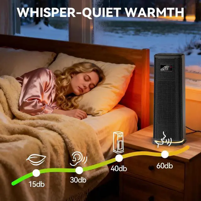 Alt view image 7 of 7 - Space Heater for Indoor Use, 15.9" Portable 1500W Fast Heating PTC Ceramic Heater with 12H Timer, Thermostat, 4 Modes, 45° Oscillation, Quiet & Safe for Home Office Bedroom