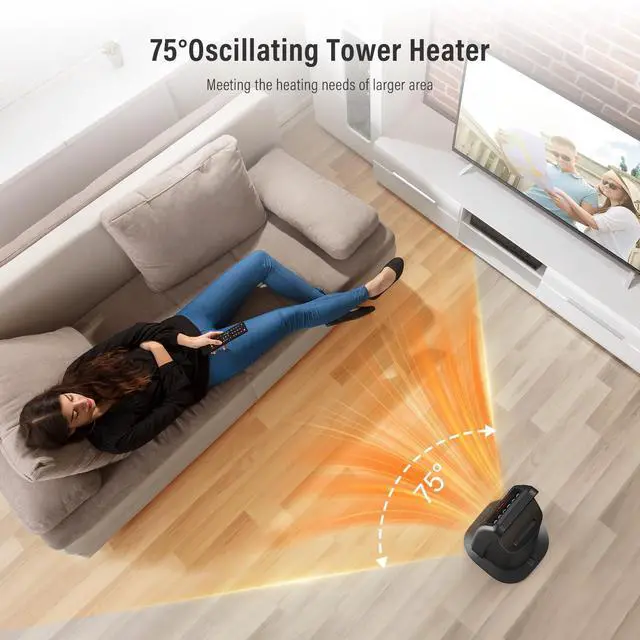 Alt view image 3 of 7 - Space Heater Indoor Use, 24" Fast Electric Heater with Remote, Thermostat, 75° Oscillation, 1-8H Timer, Safe Protection, 1500W Portable Heater for Large Room Bedroom Office Garage