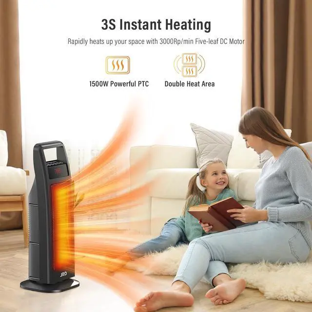 Alt view image 5 of 7 - Space Heater Indoor Use, 24" Fast Electric Heater with Remote, Thermostat, 75° Oscillation, 1-8H Timer, Safe Protection, 1500W Portable Heater for Large Room Bedroom Office Garage