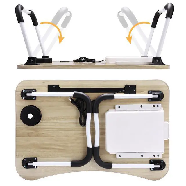 Alt view image 7 of 7 - Lap Desk with Tablet Slot, Foldable Laptop Table with Storage DrawerPortable Bed Desk for Laptop, Computer Tray with Cup Holder Notebook Stand Reading Holder for Couch Floor, White Maple