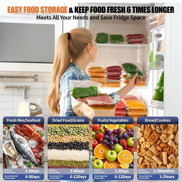 Alt view image 2 of 7 - Sealer Machine for Food Storage, 85KPA Strong Suction, Dry/Moist Mode, Automatic Seal in 10-20 Seconds with 10 Vacuum Bags & 1 Roll, Built-in Cutter, Bag Storage & Vacuum Hose, for Home Kitchen Use