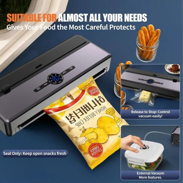 Alt view image 4 of 7 - Sealer Machine for Food Storage, 85KPA Strong Suction, Dry/Moist Mode, Automatic Seal in 10-20 Seconds with 10 Vacuum Bags & 1 Roll, Built-in Cutter, Bag Storage & Vacuum Hose, for Home Kitchen Use