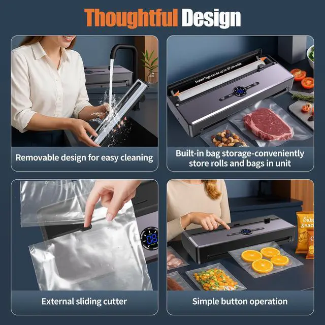 Alt view image 6 of 7 - Sealer Machine for Food Storage, 85KPA Strong Suction, Dry/Moist Mode, Automatic Seal in 10-20 Seconds with 10 Vacuum Bags & 1 Roll, Built-in Cutter, Bag Storage & Vacuum Hose, for Home Kitchen Use