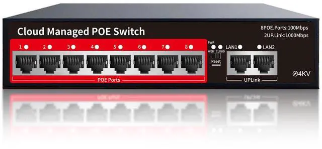 Main image of PoE+ Switch, 8 Port Managed PoE Ethernet Switch(8 POE Ports +2 Uplink),120W Built-in Power, Support VLAN, QoS, Fanless Metal, Plug & Play (Desktop/Wall Mount)