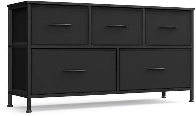 Main image of Dresser for Bedroom, Chest of Drawers, Steel, MDF, 5 Non-Woven Fabric Drawers, Storage Organizer Unit, Closet, Entryway, Ink Black and Ebony Black ULGS322B01S