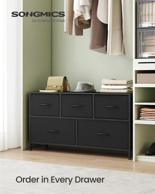 Alt view image 2 of 6 - Dresser for Bedroom, Chest of Drawers, Steel, MDF, 5 Non-Woven Fabric Drawers, Storage Organizer Unit, Closet, Entryway, Ink Black and Ebony Black ULGS322B01S