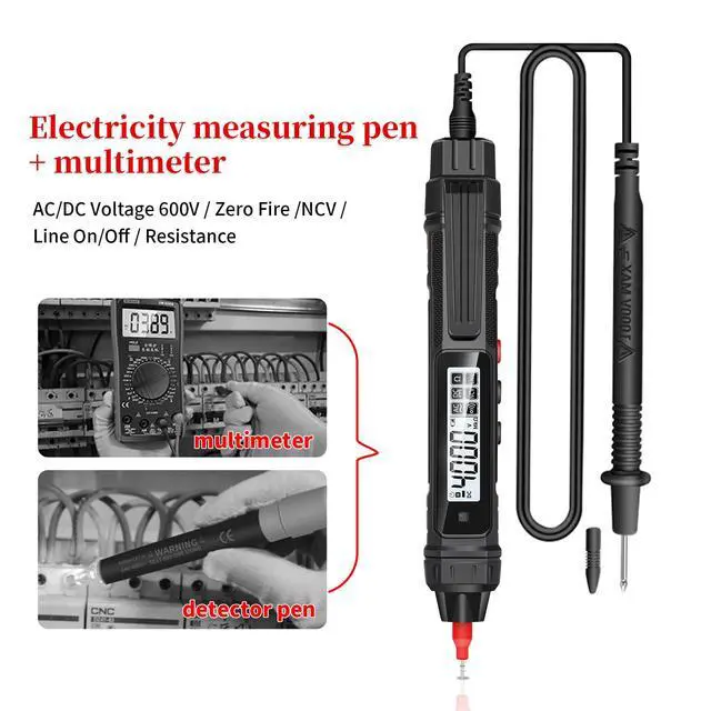 Alt view image 5 of 7 - Pen Type Digital Multimeter Voltage Tester NCV Non-Contact Meter 600V Voltmeter, with LCD Backlit Display, Measure AC DC Voltage Resistance Diode Continuity for Electrician Tools