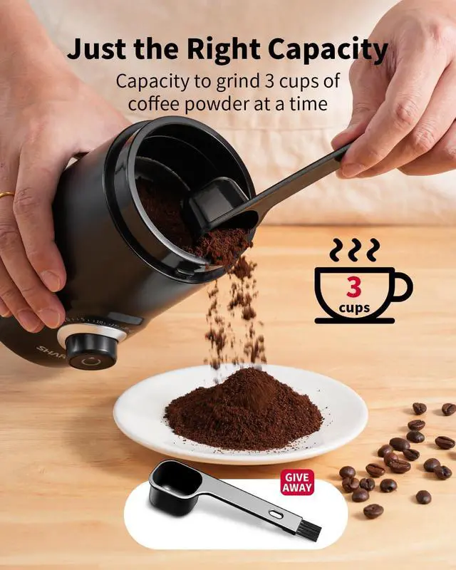 Alt view image 5 of 7 - Electric Super Silent Blade Coffee Grinder, Timed Grind Control Rotary Knob, Adjustable Coarse to Fine for Coffee Beans, Spices & Herbs, Black