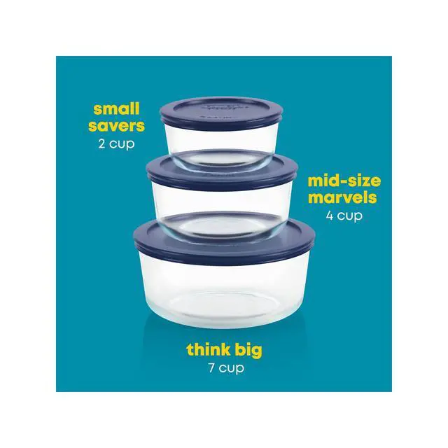 Alt view image 5 of 6 - Simply Store (3-Pack) Glass Food Storage Containers Set, (2, 4 & 7 Cup) Meal Prep Containers With Plastic BPA-Free Lids, Dishwasher & Microwave Safe