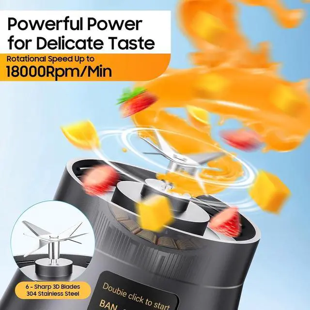 Alt view image 2 of 7 - Portable Blender, Cordless Personal Smoothie Blender with USB Rechargeable & 6 Blades, Compact Mini Juicer Powerful Blending for Shakes/Fruits/Veggies/Travel/Home/Office/Gym/Camping