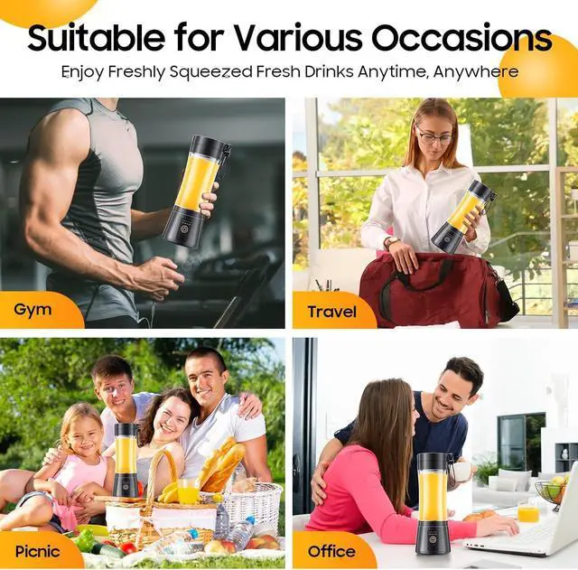 Alt view image 7 of 7 - Portable Blender, Cordless Personal Smoothie Blender with USB Rechargeable & 6 Blades, Compact Mini Juicer Powerful Blending for Shakes/Fruits/Veggies/Travel/Home/Office/Gym/Camping
