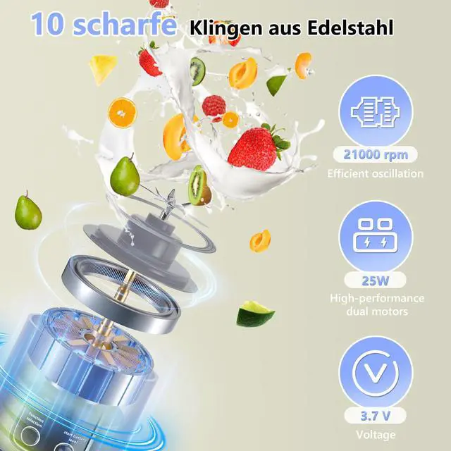 Alt view image 6 of 7 - Portable Blender Personal Electric USB, 500ML Portable juicer Shakes and Smoothies Blender, Small Blenders, Mixing, Compact, Convenient and Versatile, Blue