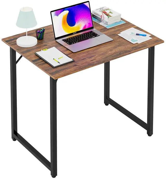 Main image of | 32 Inch Computer Desk | Brown | Office Desk with Metal Frame, Adjustable Feet | Water-Resistant, Scratchproof Surface | Sturdy Writing Table for Home Office or Study | Pack of 1