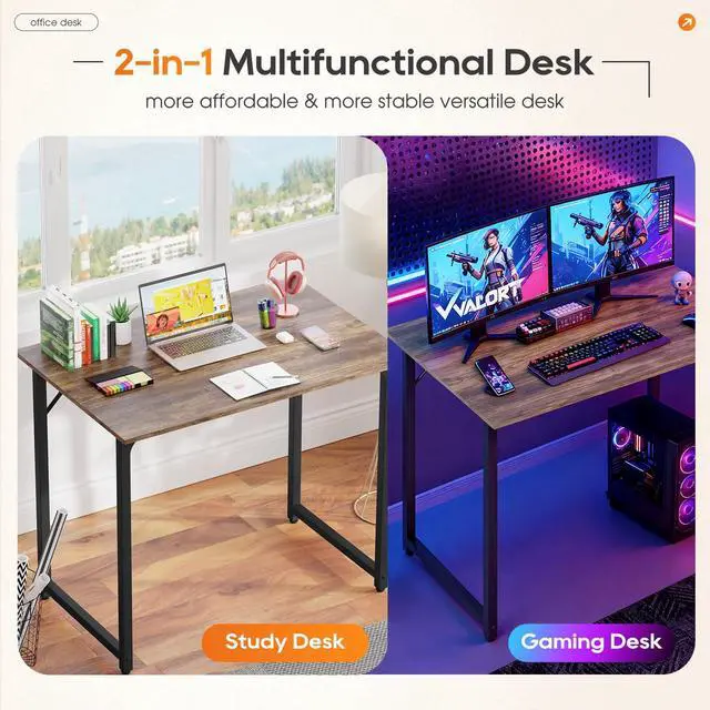Alt view image 3 of 7 - | 32 Inch Computer Desk | Brown | Office Desk with Metal Frame, Adjustable Feet | Water-Resistant, Scratchproof Surface | Sturdy Writing Table for Home Office or Study | Pack of 1