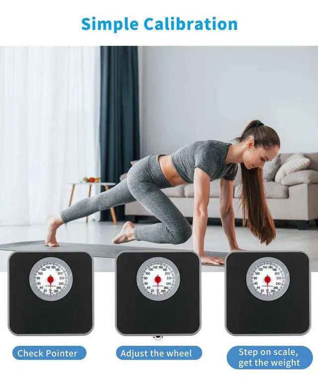 Alt view image 3 of 7 - Analog Scale for Body Weight, Mechanical Bathroom Scale, 300lb Analog Weight Scale, Dial Scale with Wider and Thicker Anti-Slip Platform, Simple Calibration, No Battery Required