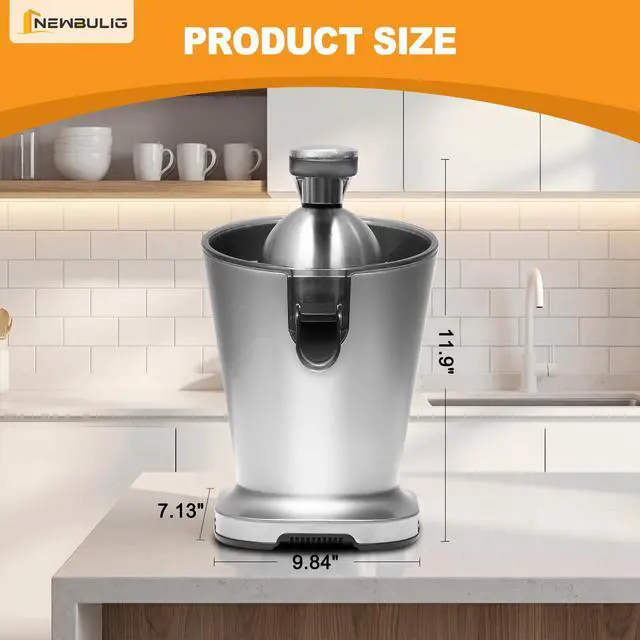 Alt view image 3 of 7 - Electric Citrus Juicer, Automatic Orange Juicer Squeezer with Soft-Grip Handle, Orange Juice Extractor Machines for Lemon Lime Grapefruit, Auto Shut-Off & Dishwasher Safe Parts, Silver