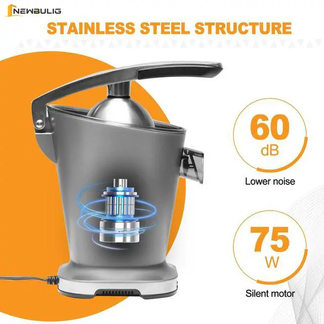 Alt view image 4 of 7 - Electric Citrus Juicer, Automatic Orange Juicer Squeezer with Soft-Grip Handle, Orange Juice Extractor Machines for Lemon Lime Grapefruit, Auto Shut-Off & Dishwasher Safe Parts, Silver