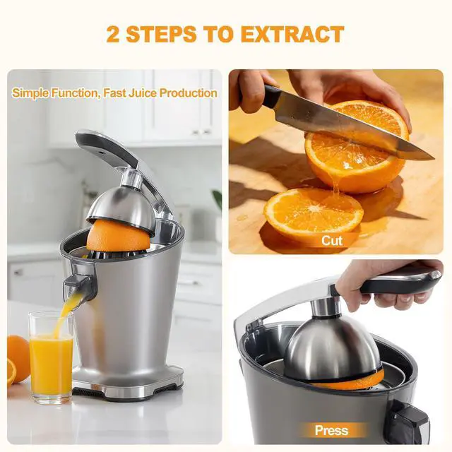 Alt view image 5 of 7 - Electric Citrus Juicer, Automatic Orange Juicer Squeezer with Soft-Grip Handle, Orange Juice Extractor Machines for Lemon Lime Grapefruit, Auto Shut-Off & Dishwasher Safe Parts, Silver