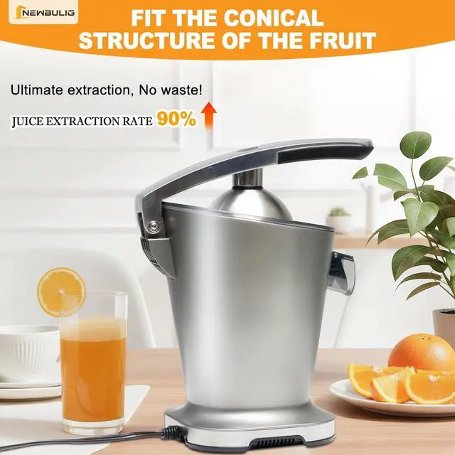 Alt view image 7 of 7 - Electric Citrus Juicer, Automatic Orange Juicer Squeezer with Soft-Grip Handle, Orange Juice Extractor Machines for Lemon Lime Grapefruit, Auto Shut-Off & Dishwasher Safe Parts, Silver