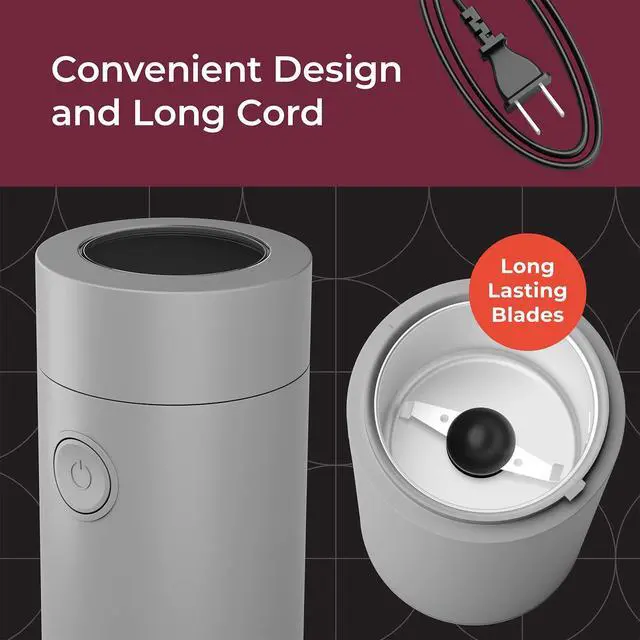 Alt view image 4 of 7 - Electric Coffee Grinder for Spice, Nut, Herbs and Coffee Beans, Sharp Blade, Stainless Steel - Gray