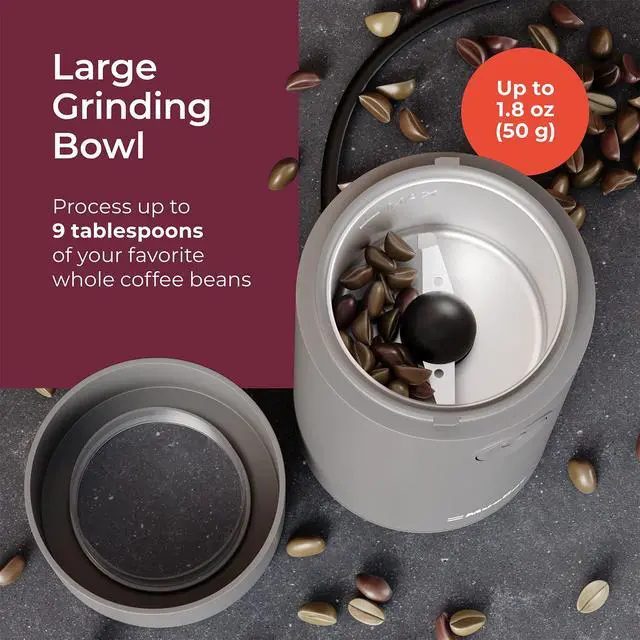 Alt view image 3 of 7 - Electric Coffee Grinder for Spice, Nut, Herbs and Coffee Beans, Sharp Blade, Stainless Steel - Gray