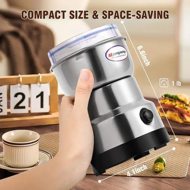 Alt view image 5 of 6 - Coffee Grinder Electric, Mini Spice Grinder, 200W 10s Fast Grinding, Dry Grain Mill for Spices Seeds Rice Beans Seasonings, with Replacment Stainless Steel Blade (Silver, 110V)