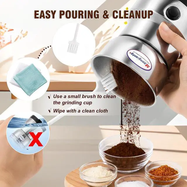 Alt view image 6 of 6 - Coffee Grinder Electric, Mini Spice Grinder, 200W 10s Fast Grinding, Dry Grain Mill for Spices Seeds Rice Beans Seasonings, with Replacment Stainless Steel Blade (Silver, 110V)