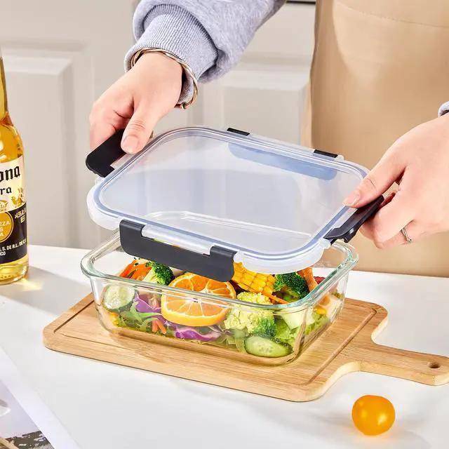 Alt view image 3 of 7 - 8 Pack 36OZ Glass Food Storage Containers with Lids, Meal Prep Containers, Airtight Bento Boxes with Leak Proof Locking for Microwave, Oven, Freezer and Dishwasher, BPA Free