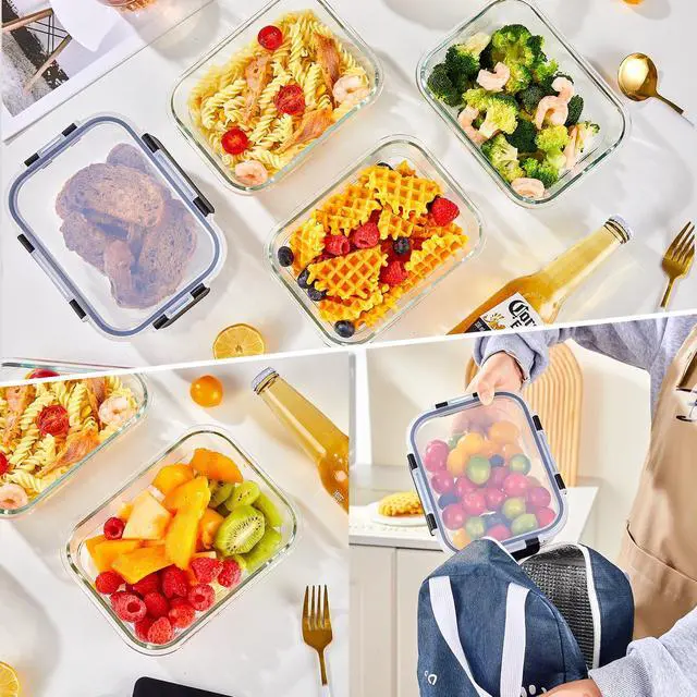 Alt view image 7 of 7 - 8 Pack 36OZ Glass Food Storage Containers with Lids, Meal Prep Containers, Airtight Bento Boxes with Leak Proof Locking for Microwave, Oven, Freezer and Dishwasher, BPA Free