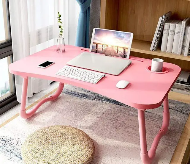 Alt view image 6 of 7 - Laptop Desk Foldable Bed Table, Portable Lap Desk Laptop Bed Tray Table with Storage Drawer and Cup Holder, Lap TraysTables Notebook Stand Reading Desks Breakfast Tray for Beds Couch Sofa Floor Pink