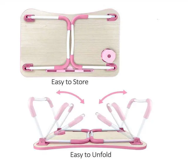 Alt view image 7 of 7 - Laptop Desk Foldable Bed Table, Portable Lap Desk Laptop Bed Tray Table with Storage Drawer and Cup Holder, Lap TraysTables Notebook Stand Reading Desks Breakfast Tray for Beds Couch Sofa Floor Pink